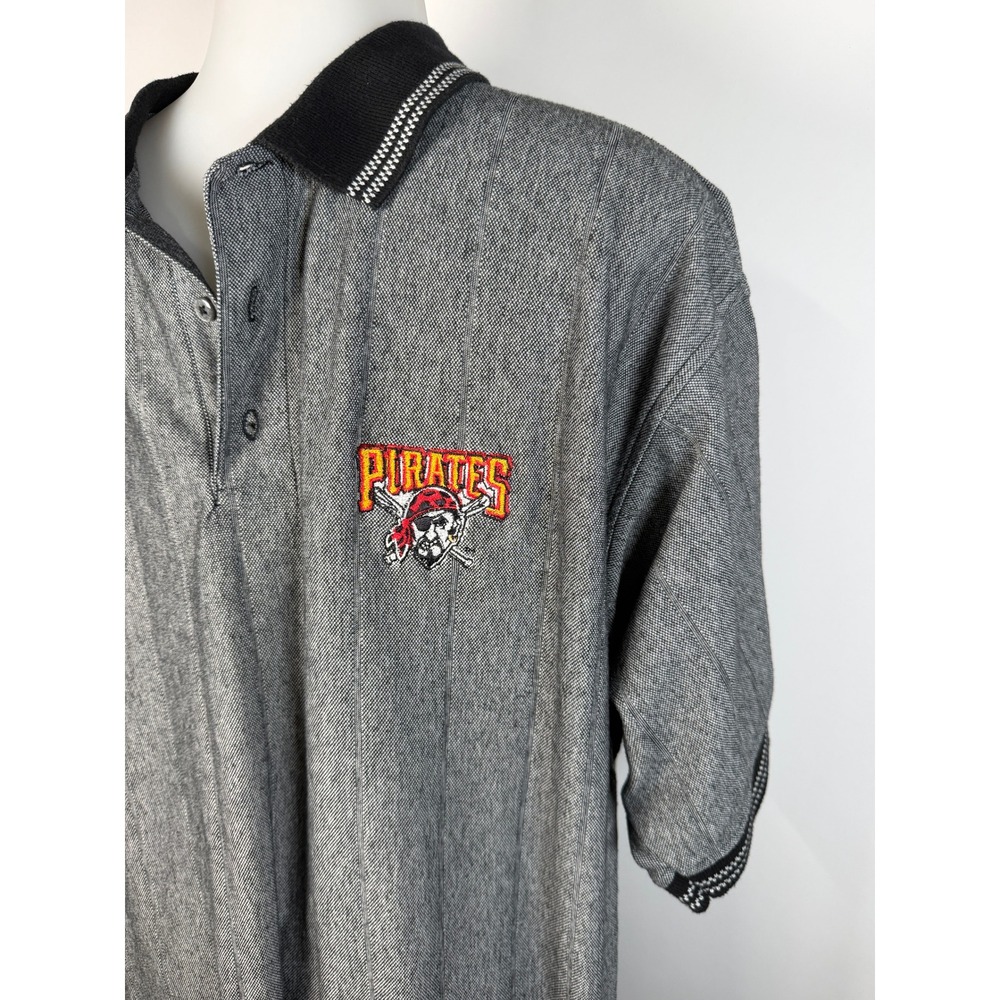 Pittsburgh Pirates Polo Shirt Mens XL Gray Striped MLB Short Sleeve - Picture 3 of 8